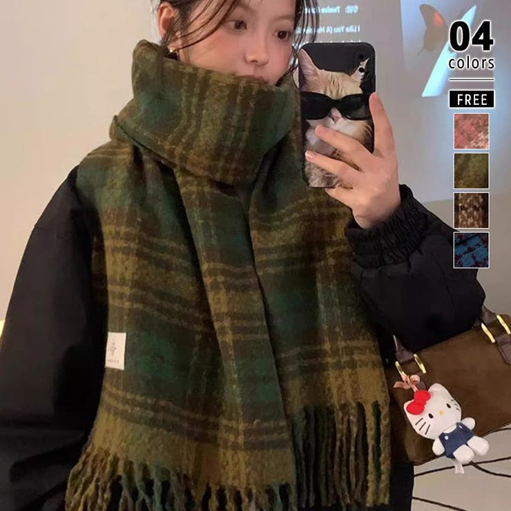 グリーン | チェック柄マフラー マフラー ロゴタグマフラー | COCOMOMO