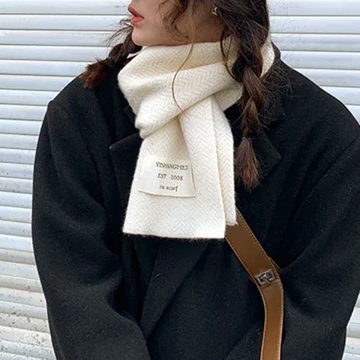 ロゴタグがおしゃれなヘリンボーンマフラー マフラー 韓国ファッション | COCOMOMO | 詳細画像4 