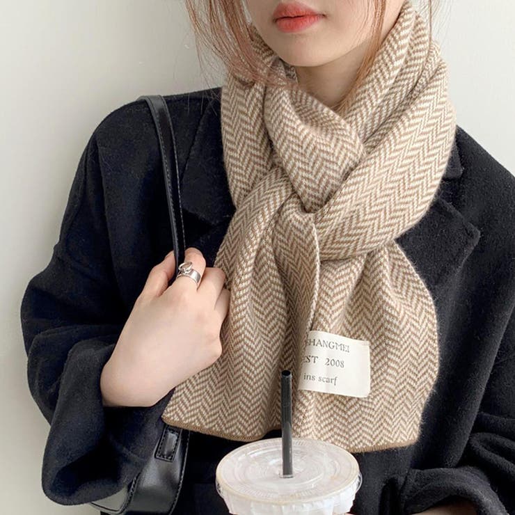 ロゴタグがおしゃれなヘリンボーンマフラー マフラー 韓国ファッション | COCOMOMO | 詳細画像7 
