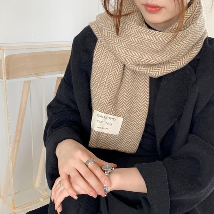 ロゴタグがおしゃれなヘリンボーンマフラー マフラー 韓国ファッション | COCOMOMO | 詳細画像9 