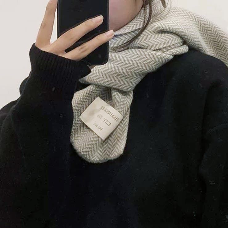 ロゴタグがおしゃれなヘリンボーンマフラー マフラー 韓国ファッション | COCOMOMO | 詳細画像14 