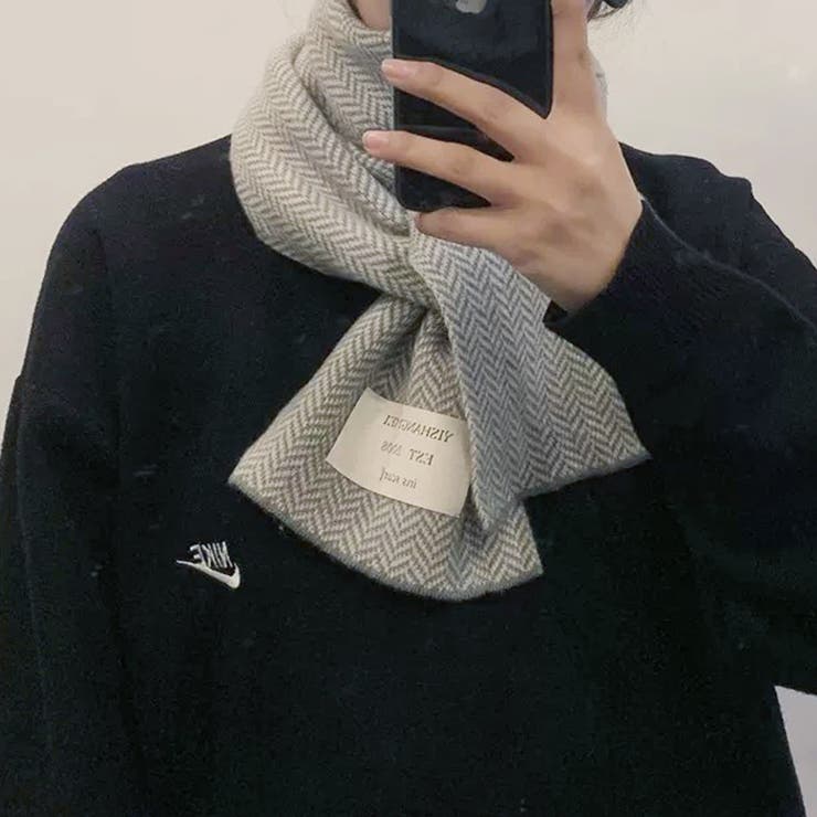 ロゴタグがおしゃれなヘリンボーンマフラー マフラー 韓国ファッション | COCOMOMO | 詳細画像12 