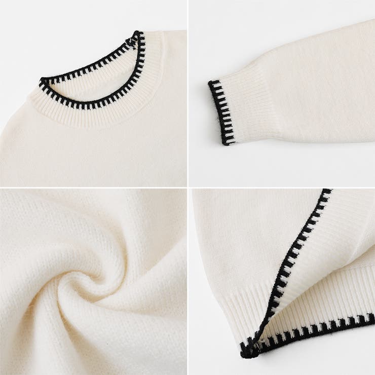 配色ステッチニット ドロップショルダー ニットセーター | COCOMOMO | 詳細画像19 