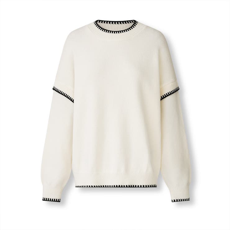 配色ステッチニット ドロップショルダー ニットセーター | COCOMOMO | 詳細画像22 