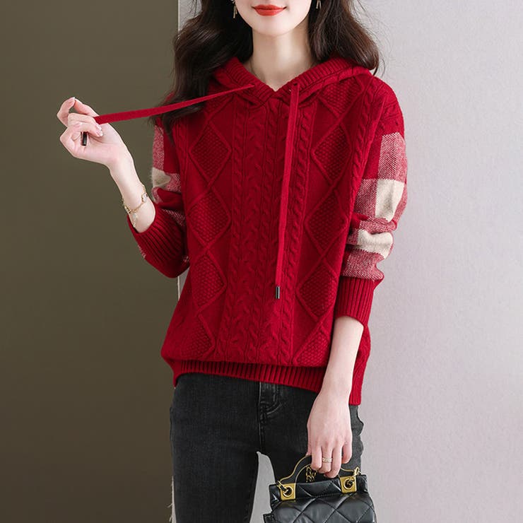 ケーブル編みニット ニットパーカー ニットセーター | COCOMOMO | 詳細画像13 