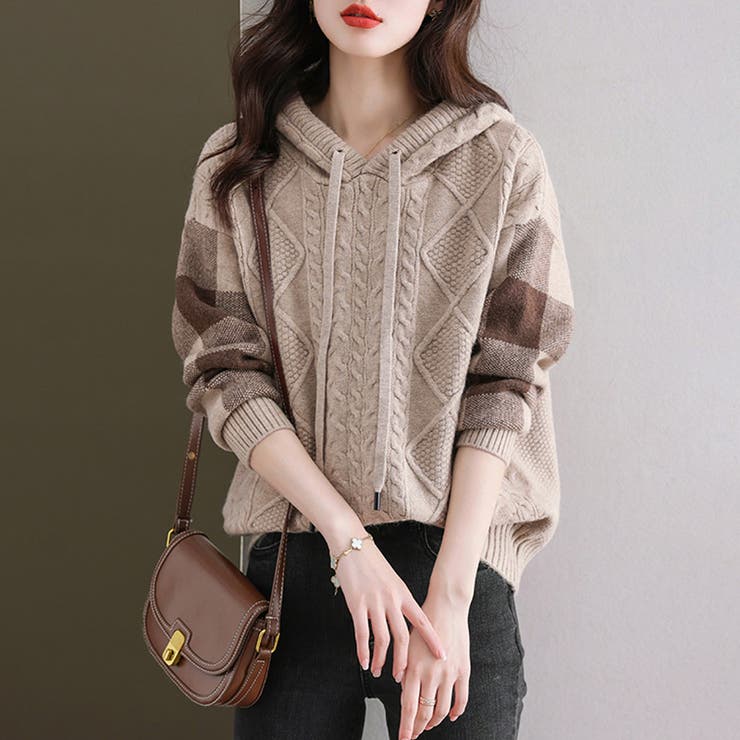 ケーブル編みニット ニットパーカー ニットセーター | COCOMOMO | 詳細画像3 