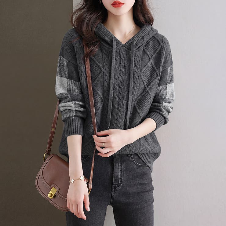 ケーブル編みニット ニットパーカー ニットセーター | COCOMOMO | 詳細画像17 