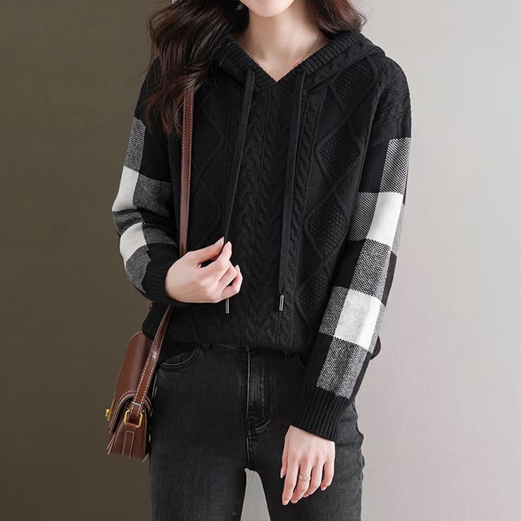 ケーブル編みニット ニットパーカー ニットセーター | COCOMOMO | 詳細画像18 