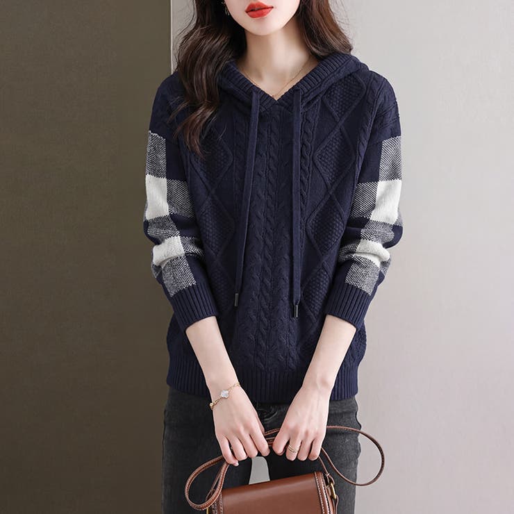 ケーブル編みニット ニットパーカー ニットセーター | COCOMOMO | 詳細画像21 