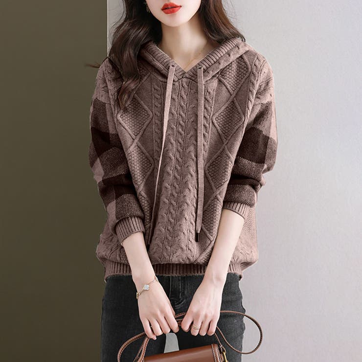 ケーブル編みニット ニットパーカー ニットセーター | COCOMOMO | 詳細画像8 