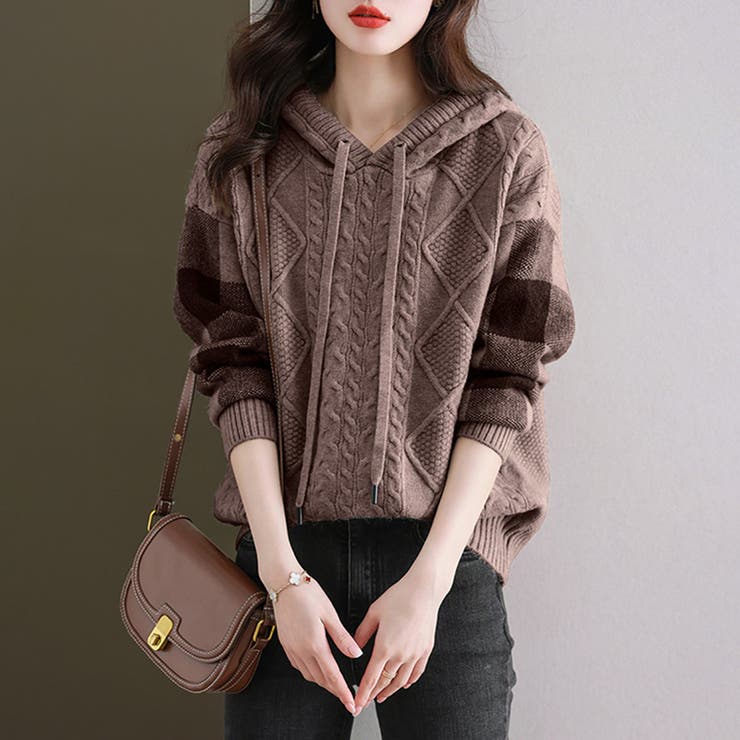 ケーブル編みニット ニットパーカー ニットセーター | COCOMOMO | 詳細画像9 