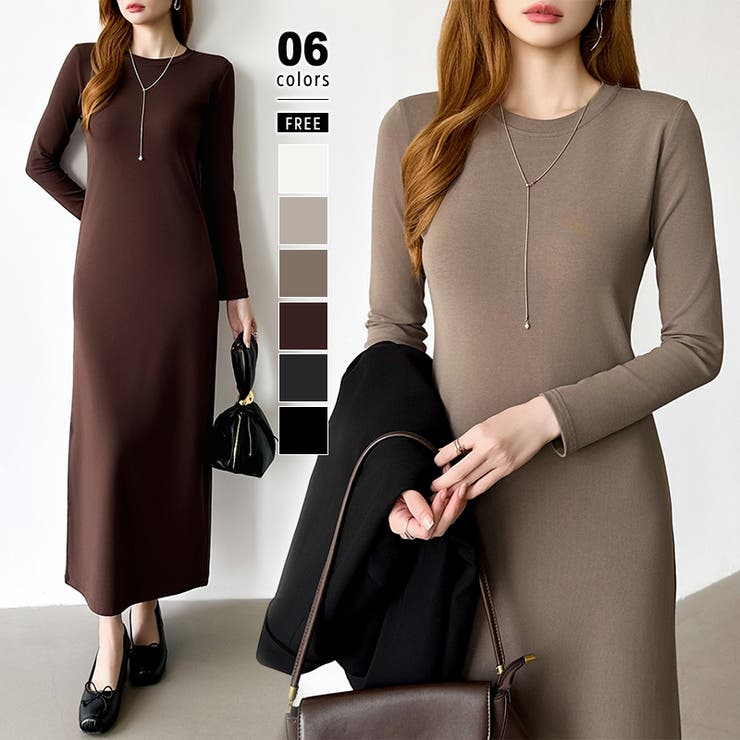 縦ラインで魅せるIラインロングワンピース ストレッチワンピース iラインワンピース | COCOMOMO | 詳細画像1 