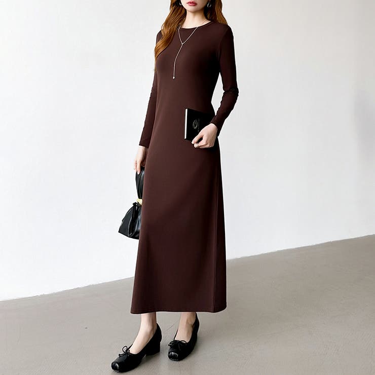 縦ラインで魅せるIラインロングワンピース ストレッチワンピース iラインワンピース | COCOMOMO | 詳細画像14 