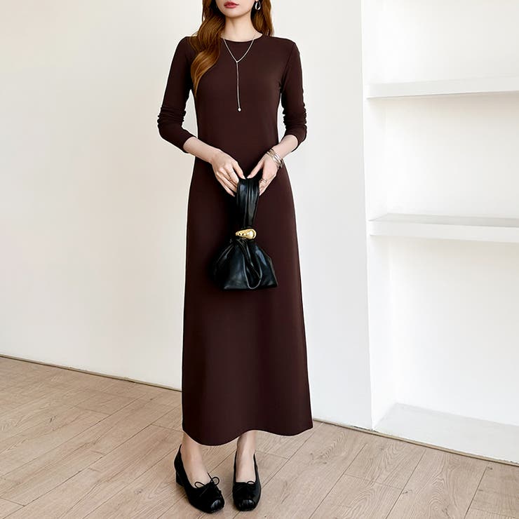 縦ラインで魅せるIラインロングワンピース ストレッチワンピース iラインワンピース | COCOMOMO | 詳細画像19 