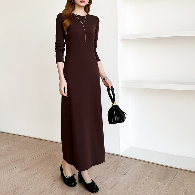 縦ラインで魅せるIラインロングワンピース ストレッチワンピース iラインワンピース | COCOMOMO | 詳細画像20 