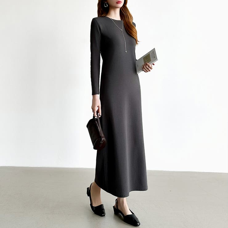 縦ラインで魅せるIラインロングワンピース ストレッチワンピース iラインワンピース | COCOMOMO | 詳細画像32 