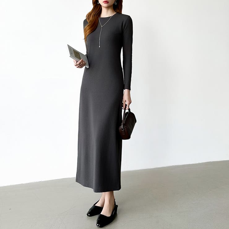 縦ラインで魅せるIラインロングワンピース ストレッチワンピース iラインワンピース | COCOMOMO | 詳細画像33 