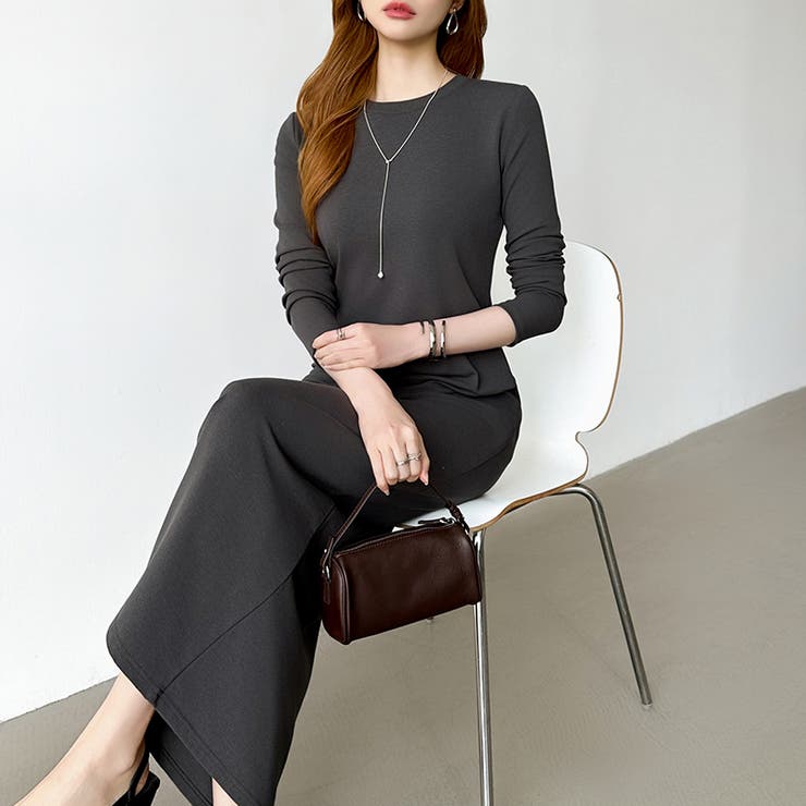 縦ラインで魅せるIラインロングワンピース ストレッチワンピース iラインワンピース | COCOMOMO | 詳細画像38 