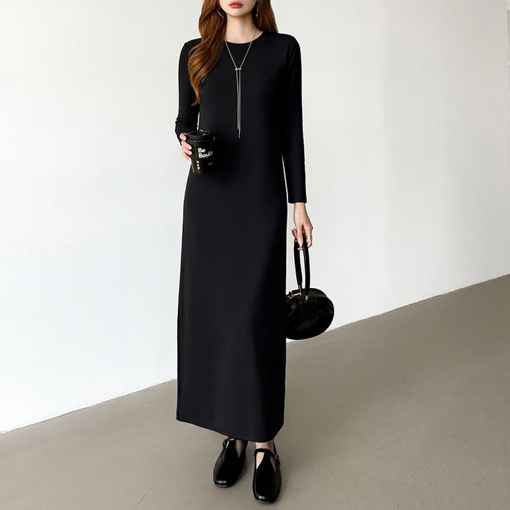 縦ラインで魅せるIラインロングワンピース ストレッチワンピース iラインワンピース | COCOMOMO | 詳細画像48 