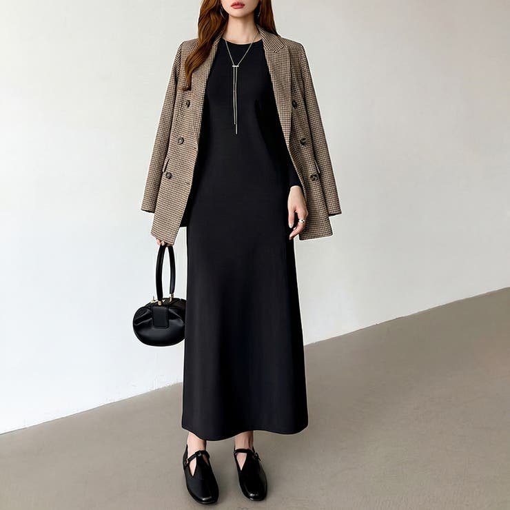 縦ラインで魅せるIラインロングワンピース ストレッチワンピース iラインワンピース | COCOMOMO | 詳細画像49 