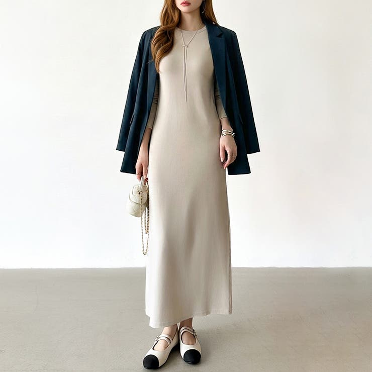 縦ラインで魅せるIラインロングワンピース ストレッチワンピース iラインワンピース | COCOMOMO | 詳細画像8 