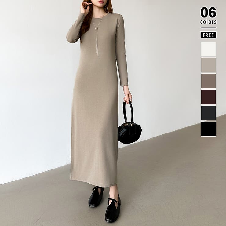 グレー.ベージュ | 縦ラインで魅せるIラインロングワンピース ストレッチワンピース iラインワンピース | COCOMOMO