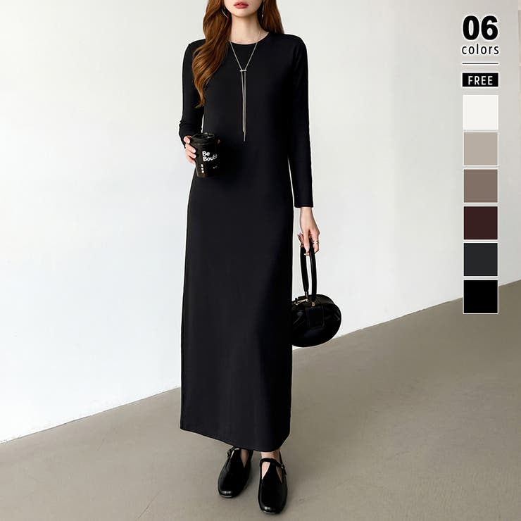 ブラック | 縦ラインで魅せるIラインロングワンピース ストレッチワンピース iラインワンピース | COCOMOMO