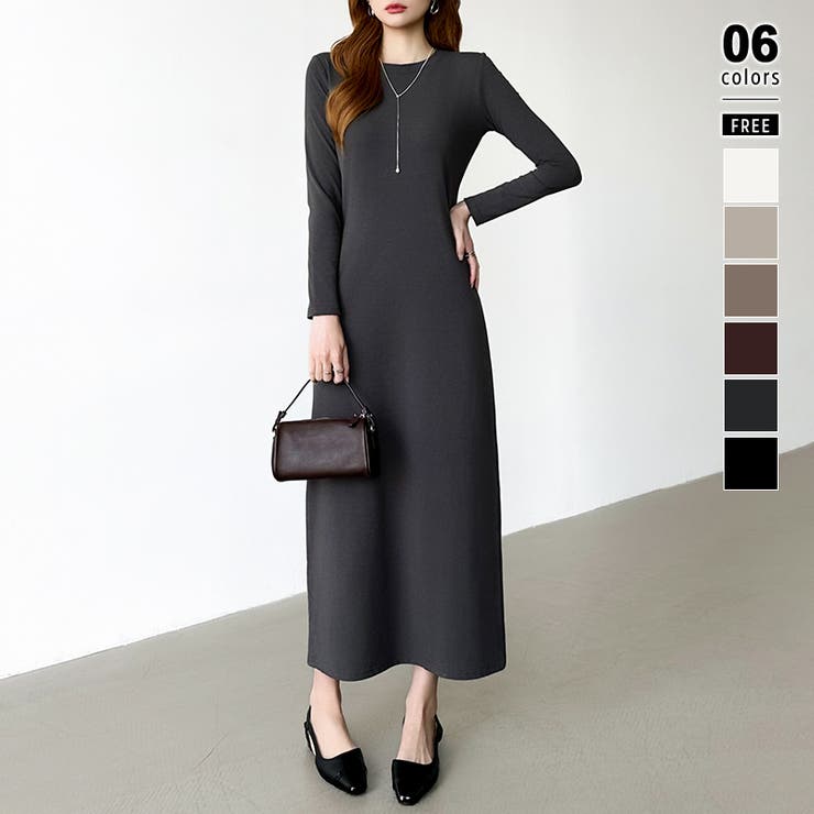 ダークグレー | 縦ラインで魅せるIラインロングワンピース ストレッチワンピース iラインワンピース | COCOMOMO