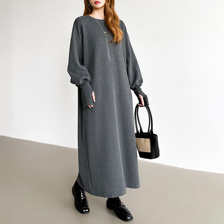 ボリュームスリーブワンピース ロングワンピース 指穴付き | COCOMOMO | 詳細画像13 