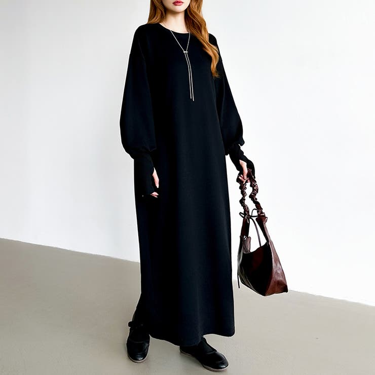 ボリュームスリーブワンピース ロングワンピース 指穴付き | COCOMOMO | 詳細画像24 