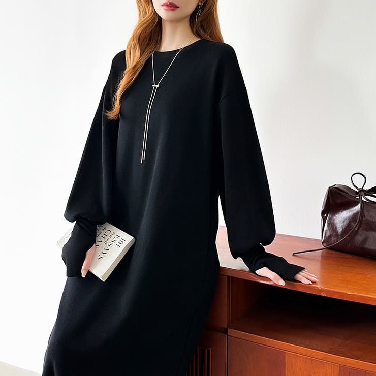 ボリュームスリーブワンピース ロングワンピース 指穴付き | COCOMOMO | 詳細画像26 