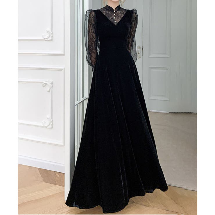 大人可愛いを上品に。ベロアパーティードレス ベロアワンピース 結婚式 | COCOMOMO | 詳細画像1 