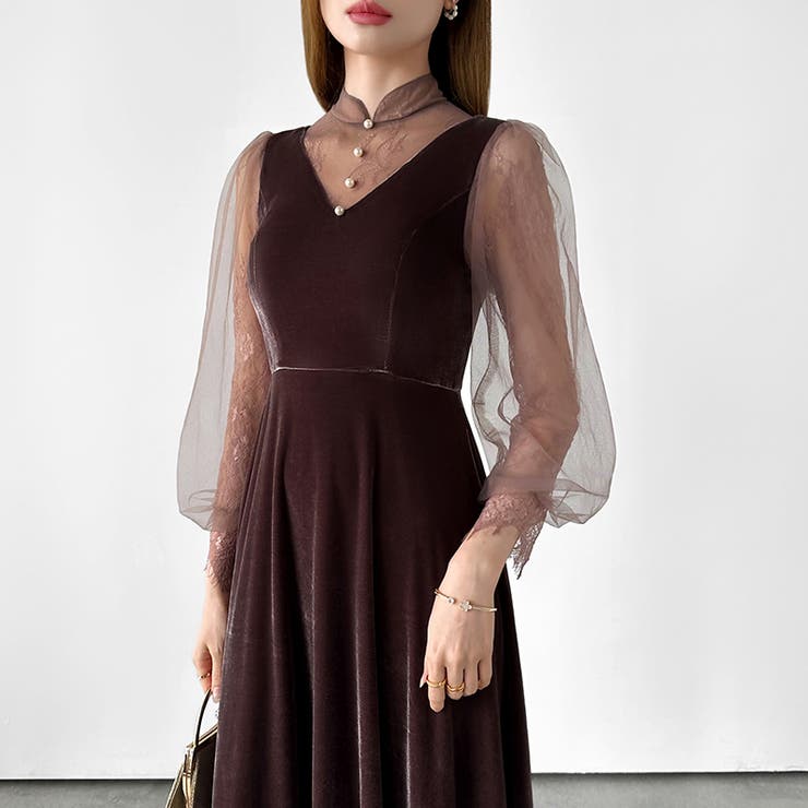 大人可愛いを上品に。ベロアパーティードレス ベロアワンピース 結婚式 | COCOMOMO | 詳細画像20 