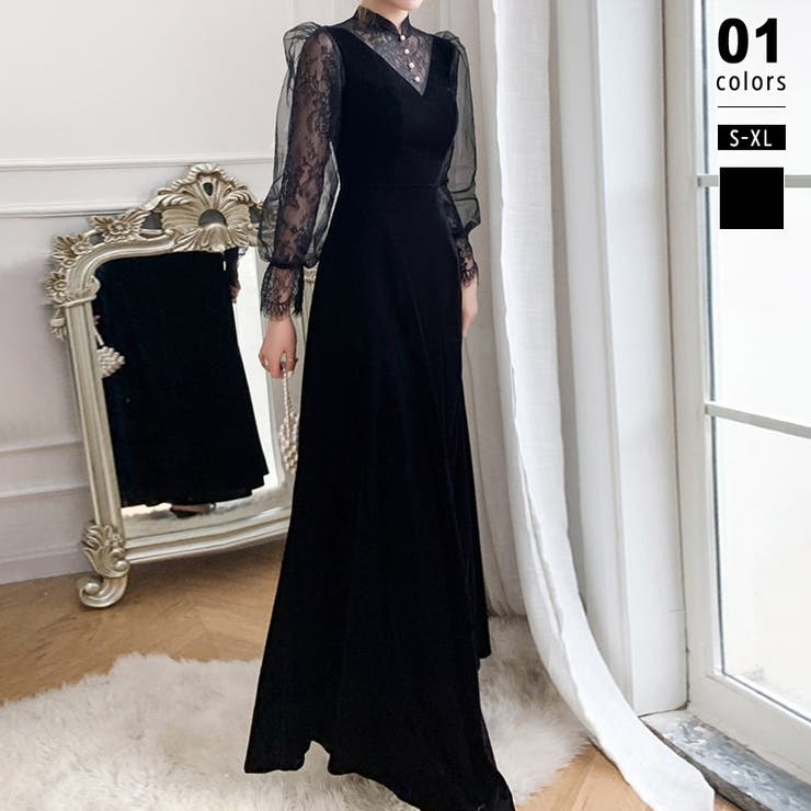 アンクル丈・ブラック | 大人可愛いを上品に。ベロアパーティードレス ベロアワンピース 結婚式 | COCOMOMO