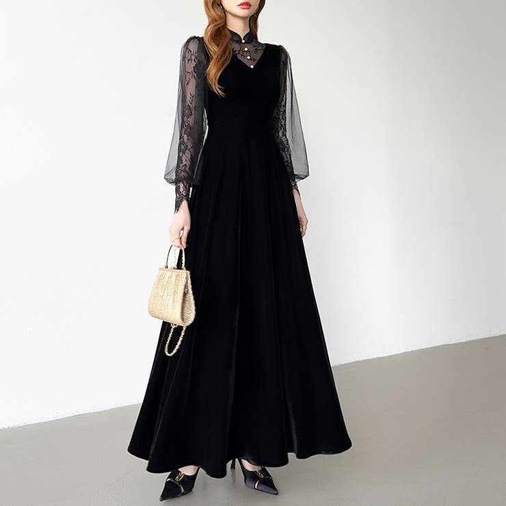 大人可愛いを上品に。ベロアパーティードレス ベロアワンピース 結婚式 | COCOMOMO | 詳細画像4 