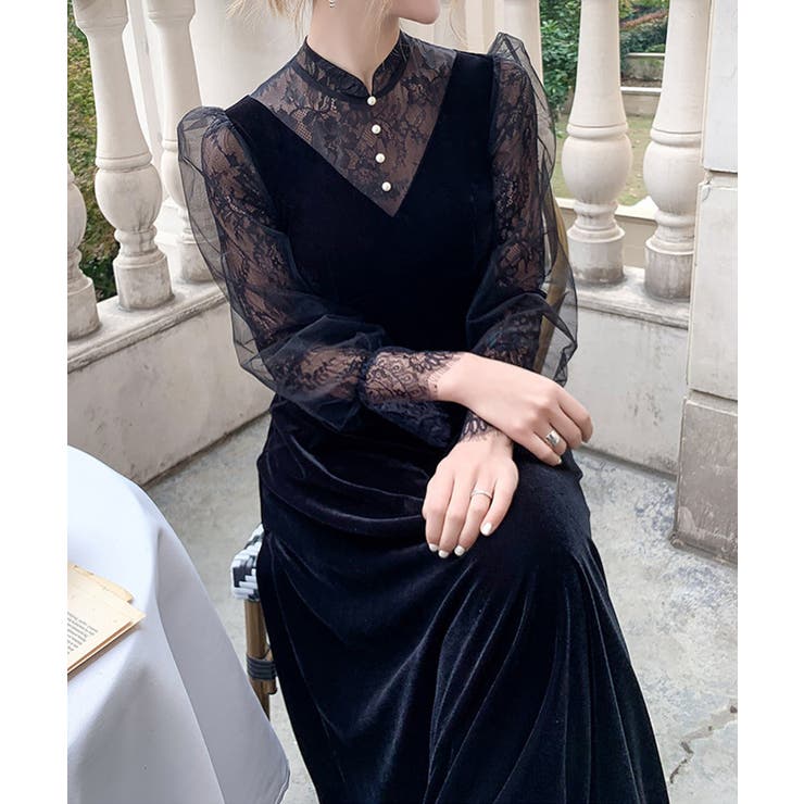 大人可愛いを上品に。ベロアパーティードレス ベロアワンピース 結婚式 | COCOMOMO | 詳細画像4 