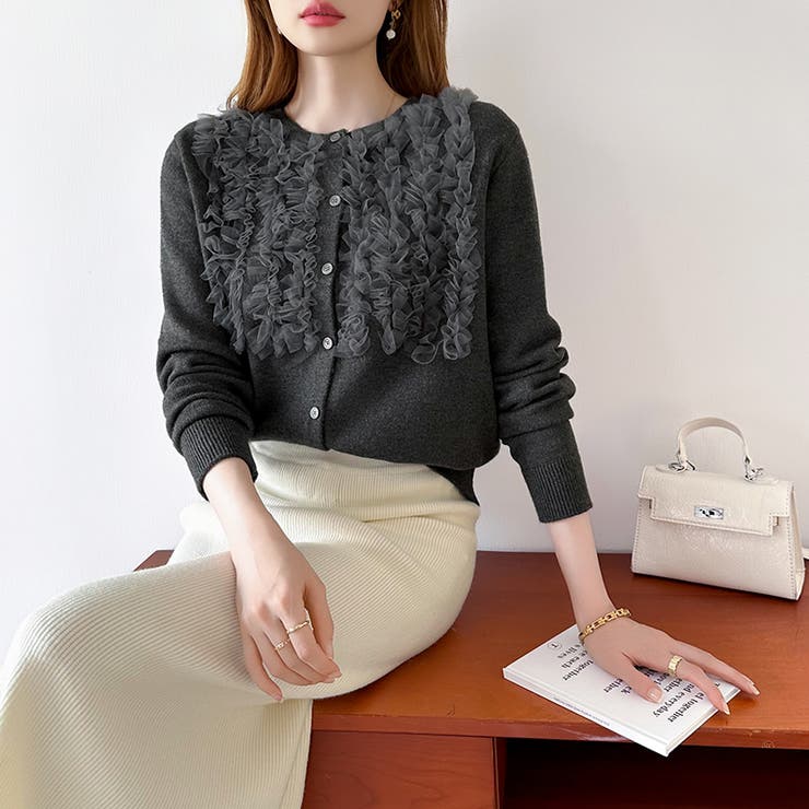 大人のニュアンスを重ねるチュールフリルカーディガン カーディガン チュール | COCOMOMO | 詳細画像10 