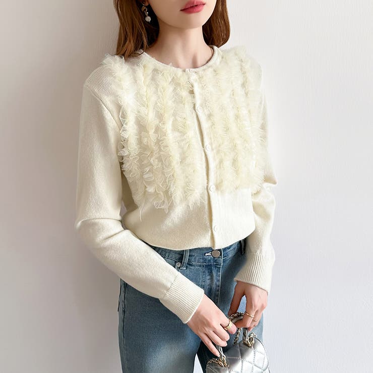 大人のニュアンスを重ねるチュールフリルカーディガン カーディガン チュール | COCOMOMO | 詳細画像13 