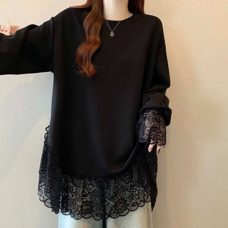 レース切り替えチュニックトップス レーストップス オーバーサイズ | COCOMOMO | 詳細画像10 