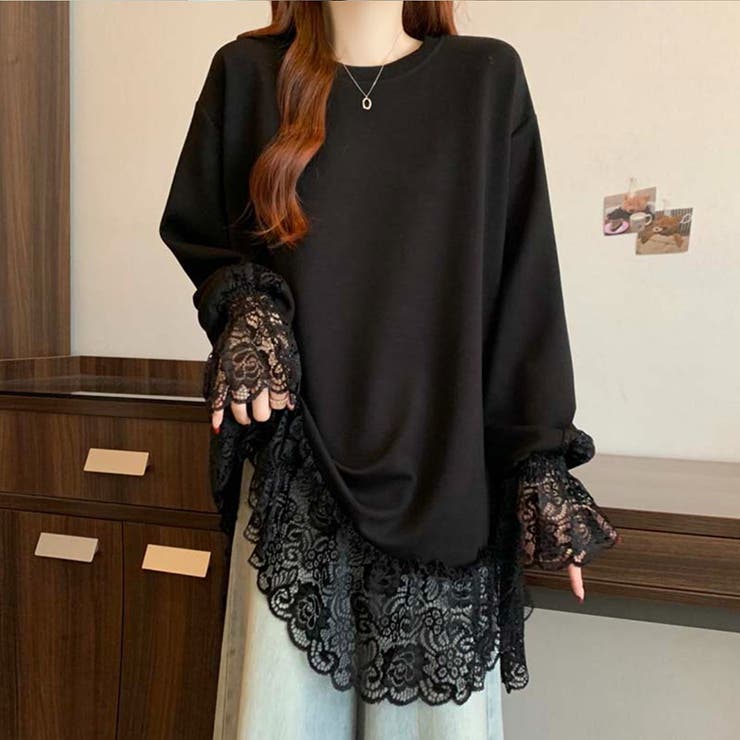 レース切り替えチュニックトップス レーストップス オーバーサイズ | COCOMOMO | 詳細画像11 