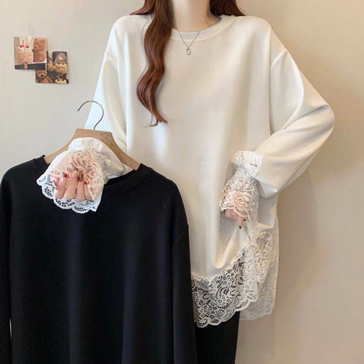 レース切り替えチュニックトップス レーストップス オーバーサイズ | COCOMOMO | 詳細画像1 