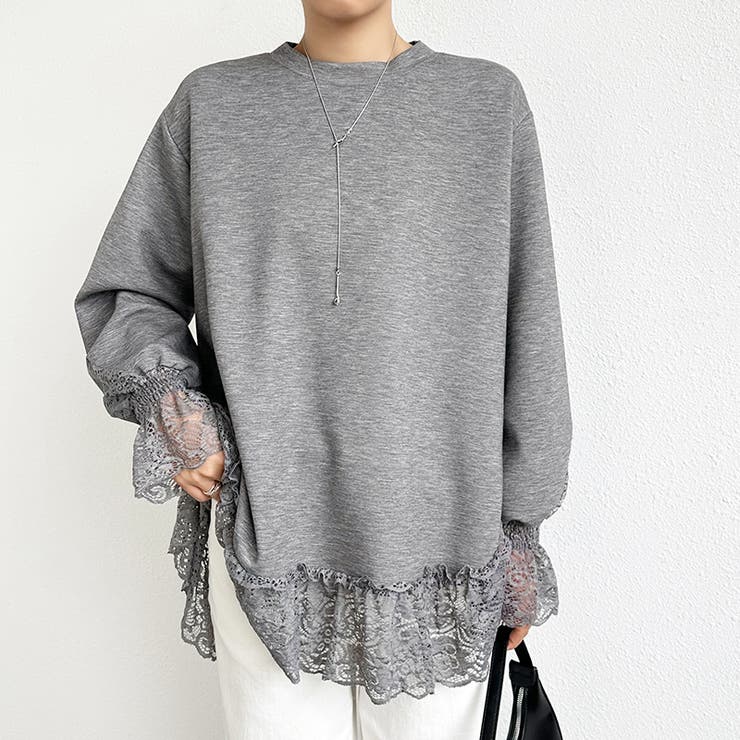 レース切り替えチュニックトップス レーストップス オーバーサイズ | COCOMOMO | 詳細画像14 