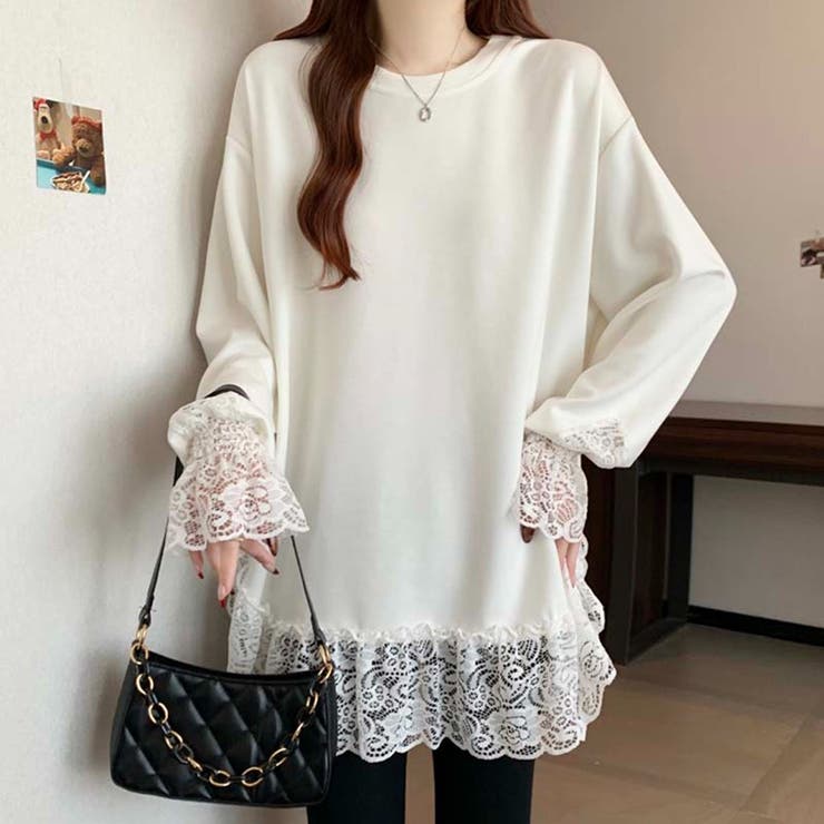 レース切り替えチュニックトップス レーストップス オーバーサイズ | COCOMOMO | 詳細画像2 