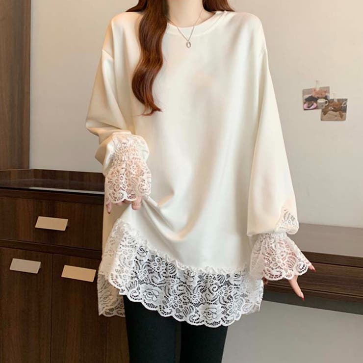 レース切り替えチュニックトップス レーストップス オーバーサイズ | COCOMOMO | 詳細画像3 