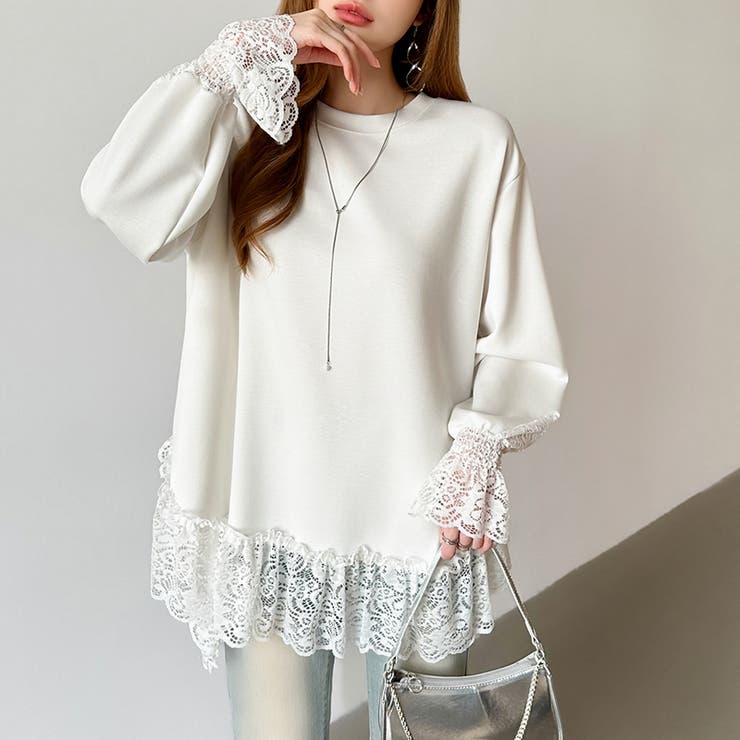 レース切り替えチュニックトップス レーストップス オーバーサイズ | COCOMOMO | 詳細画像3 