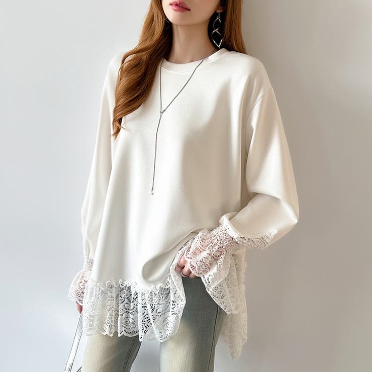 レース切り替えチュニックトップス レーストップス オーバーサイズ | COCOMOMO | 詳細画像4 