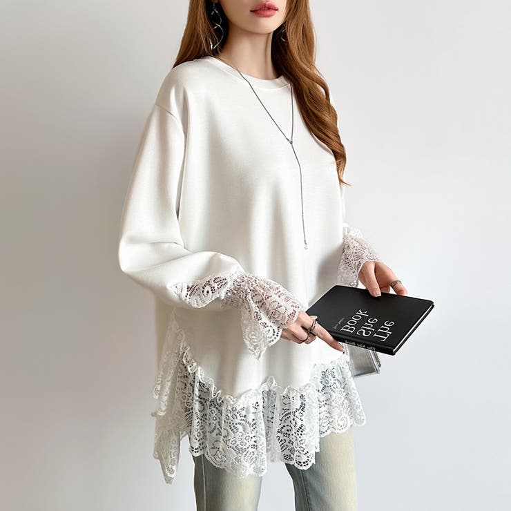 レース切り替えチュニックトップス レーストップス オーバーサイズ | COCOMOMO | 詳細画像5 