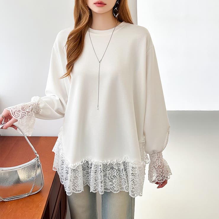 レース切り替えチュニックトップス レーストップス オーバーサイズ | COCOMOMO | 詳細画像9 