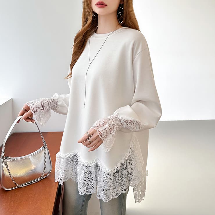 レース切り替えチュニックトップス レーストップス オーバーサイズ | COCOMOMO | 詳細画像10 