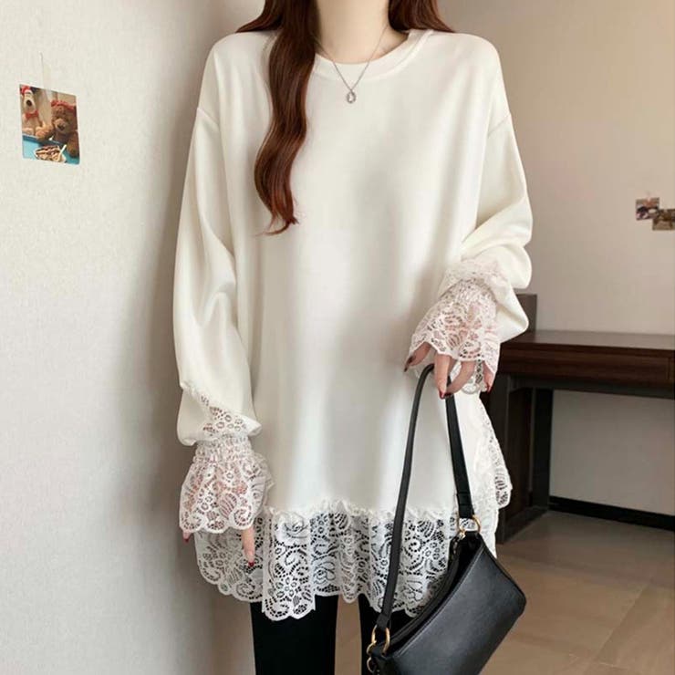 レース切り替えチュニックトップス レーストップス オーバーサイズ | COCOMOMO | 詳細画像5 